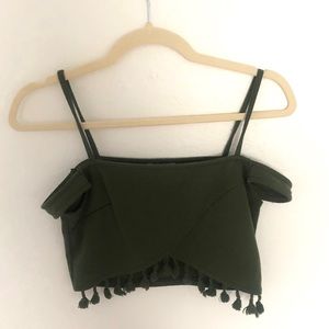 Green cropped top with tassels